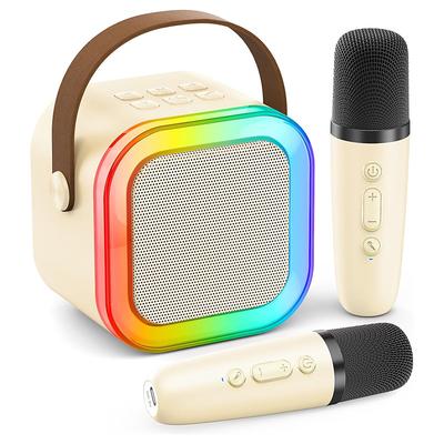 Mini Karaoke Machine Portable Bluetooth Mini Karaoke Microphone Singing Speaker with 2 Wireless Mic and Light for All Smartphones