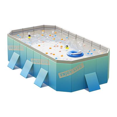Foldable Inflatable Pool Durable Foldable Inflatable Swimming Pool - Rectangular Shape, PVC Material, Multiple Components - for Family Fun