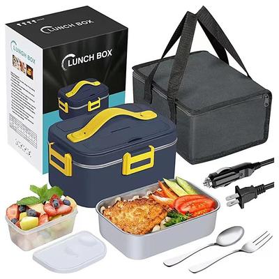 75W Electric Heated Lunch Box 1.8L Food Heater/Warmer Portable Heated Lunch Boxes Leak Proof Removable 304 Stainless Steel Container