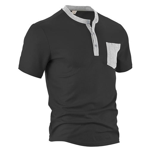 Men's T Shirt Henley Shirt Tee Short Sleeve Shirt Short Sleeve Henley Summer Color Block Fashion Designer Fashion Vacation Street Going out Black White Burgundy Top Tee for Men
