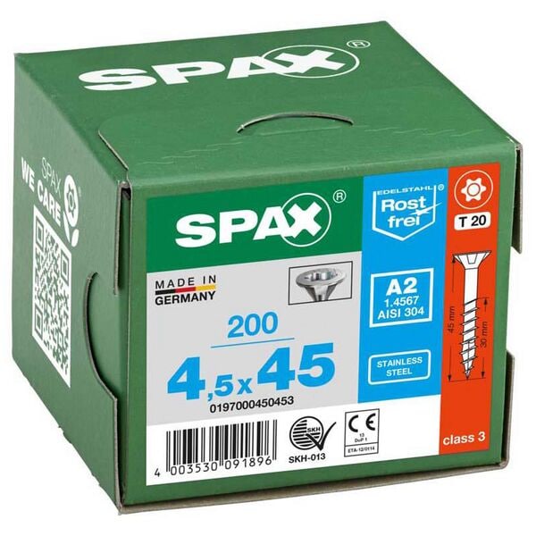 SPAX Universalschrauben T20 Senkkopf Edelstahl A2 4,5 x 45 mm 200 Stück silber Image