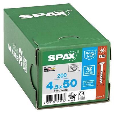 SPAX Universalschrauben T20 Senkkopf Edelstahl A2 4,5 x 50 mm 200 Stück silber