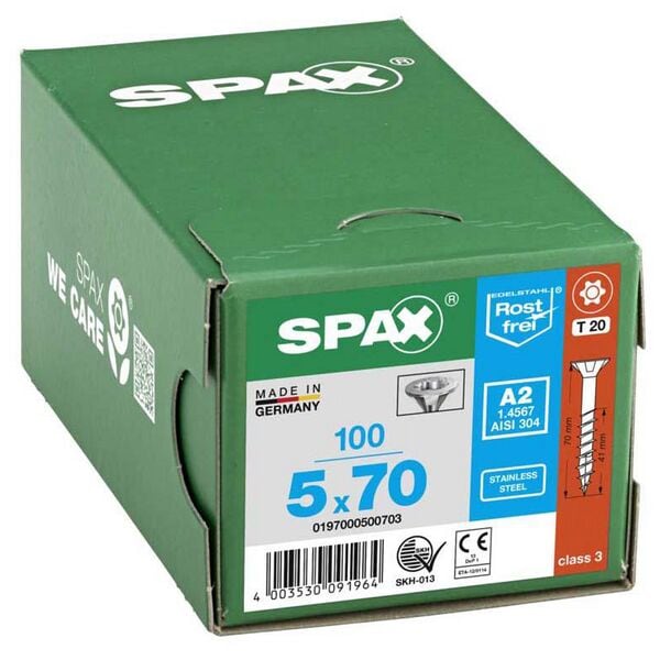 SPAX Universalschrauben T20 Senkkopf Edelstahl A2 5 x 70 mm 100 Stück silber Image