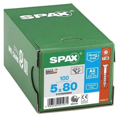 SPAX Universalschrauben T20 Senkkopf Edelstahl A2 5 x 80 mm 100 Stück silber
