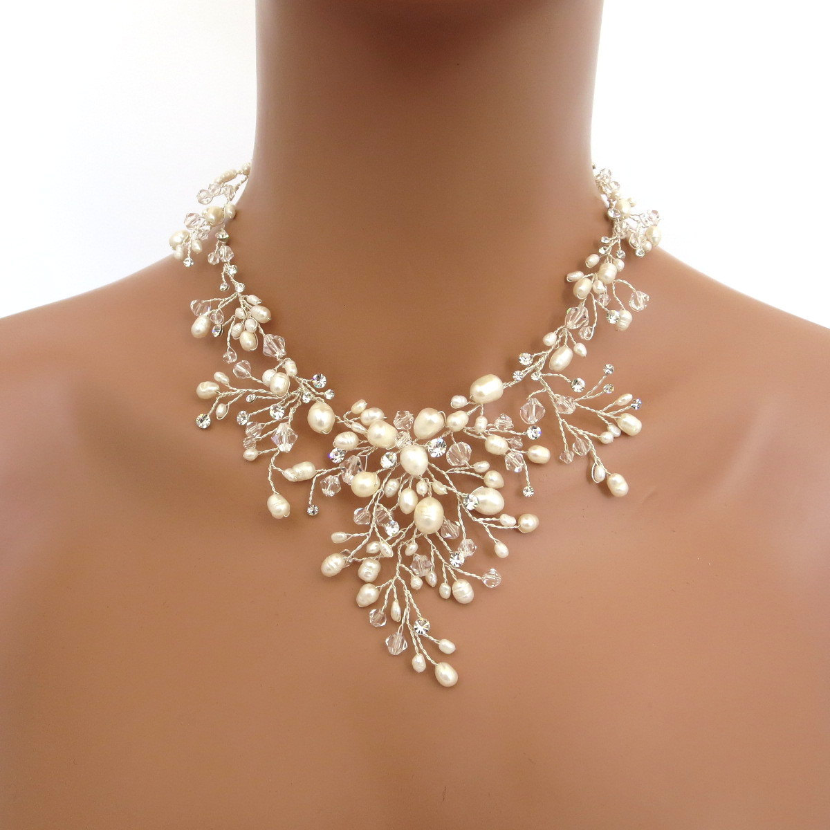 Collana da sposa, collana di perle, set di gioielli da sposa, collana di cristallo, orecchini di perle, orecchini da sposa, collana da sposa, gioielli