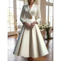 Robe portefeuille élégante pour femmes, col en V, manches longues, plissée, mi-longue, taille, robe de soirée, longue robe pour femmes