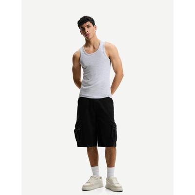 Bershka Baggy Cargo Bermuda Shorts Men 31 Black