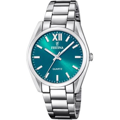 Quarzuhr FESTINA "Boyfriend Collection", silber (silberfarben, grün), Armbanduhren, Damen, Armbanduhr, Damenuhr, Edelstahlarmband Image