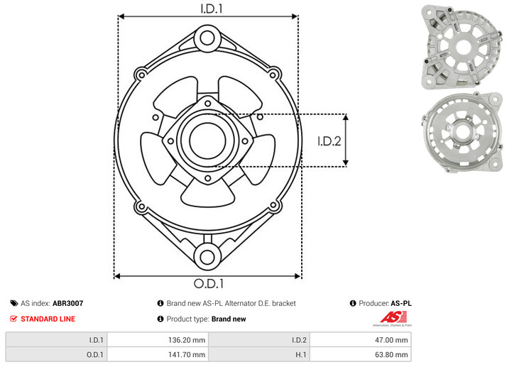 AS-PL Halter, Generator-Antriebsflansch ABR3007 Universal 141,70mm Image