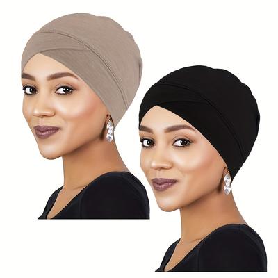 TEMU 2pcs Set Ramadan Base Cap, Stretchy Headscarf Cap For Image