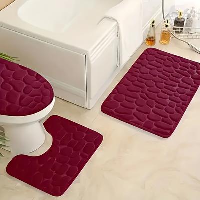 TEMU 3pcs Luxury Memory Foam Bathroom Mat Set, Coral Fleece, Non-slip, Quick Dry, Water Absorbent, With Bathroom Floor And Toilet Lid Cover, For Bathroom Deco Image