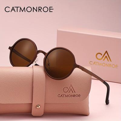 TEMU [glasses]catmonroe Round Polarized For Women, Uv400 Protection, Tac Lens, Aluminum-magnesium Alloy Frame, , Stylish Retro Design, Multi-functional Driving & Travel, Gift Box Included Image