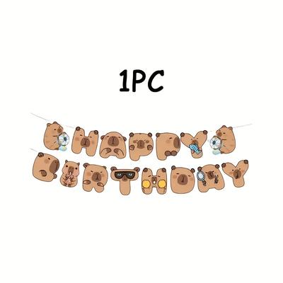 TEMU Capybara Theme Party Banner Cartoon Capybara Decorative Paper Party Decoration Flag Suitable For Birthday Anniversaries And Celebrations Image