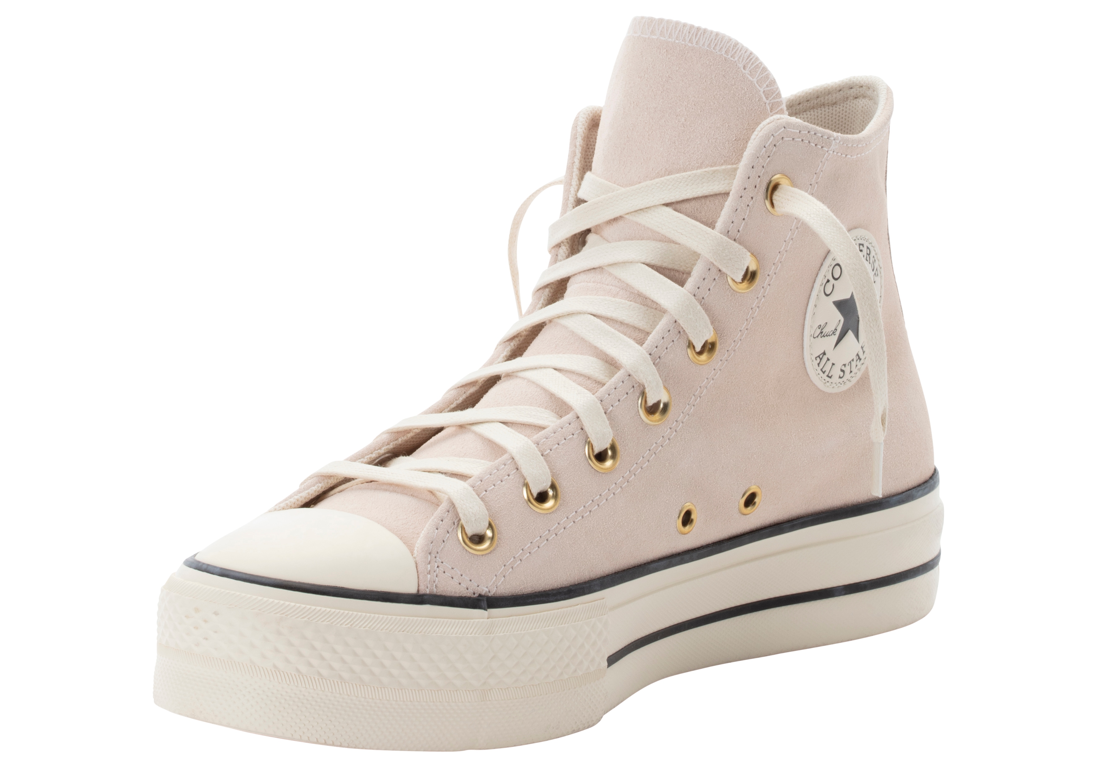 Sneaker CONVERSE "CHUCK TAYLOR ALL STAR LIFT PLATFORM SUEDE", Damen, Gr. 42, schwarz (pale petal, natural ivory, schwarz), Leder, Schuhe Sneaker