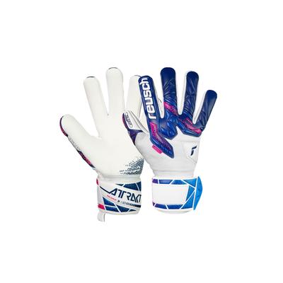 Torwarthandschuhe REUSCH "Attrakt RE:GRIP NC Junior", Kinder, Gr. 8, pink (pink, blau), 25% Elastodien, 3% Polyurethan, 34% Polyester, 1% Baumwolle, mehrfarbig, sportlich, Handschuhe, mit maximalem Grip Image
