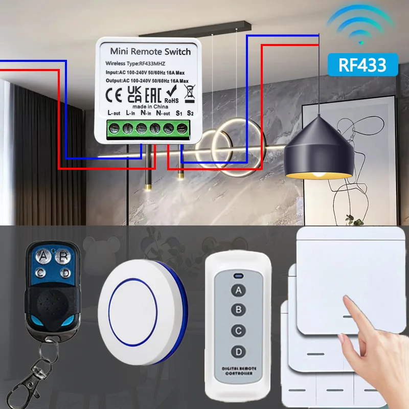 RF 433 MHZ Smart Universal Wireless Schalter 16A Relais Breaker 2-Wege Steuerung Mini Fernbedienungen AC100-240V DIY Smart Home Geräte Image