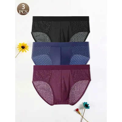 3PCS einfarbig Mesh Auge mittlere Taille kurze atmungsaktive Herren lockere und einfache bequeme Unterwäsche Image