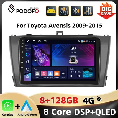 Podofo 2Din 8Core Car Radio For Toyota Avensis 2009-2015 Multimedia Player Carplay Android Auto GPS Navigation DSP 9'' Car Audio