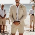 Herren Leinen Strand Hochzeits Shorts Anzüge Trauzeugen Mode Alltag Einfarbig Sommer Standard Passform 2-teilig Einreiher Zwei-Knöpfe