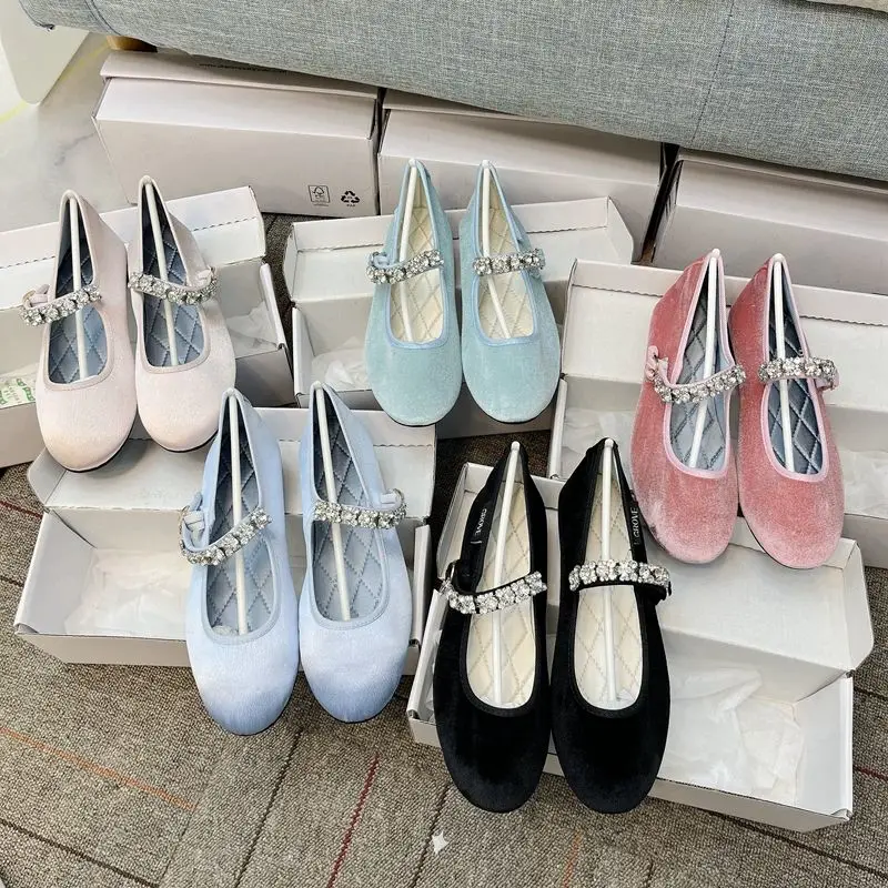 Samt Strass Ballerinas Schuhe Frauen Glänzenden Kristall Elegante Mary Janes Schuhe Damen Casual Streetwear Täglichen Weiche Slipper