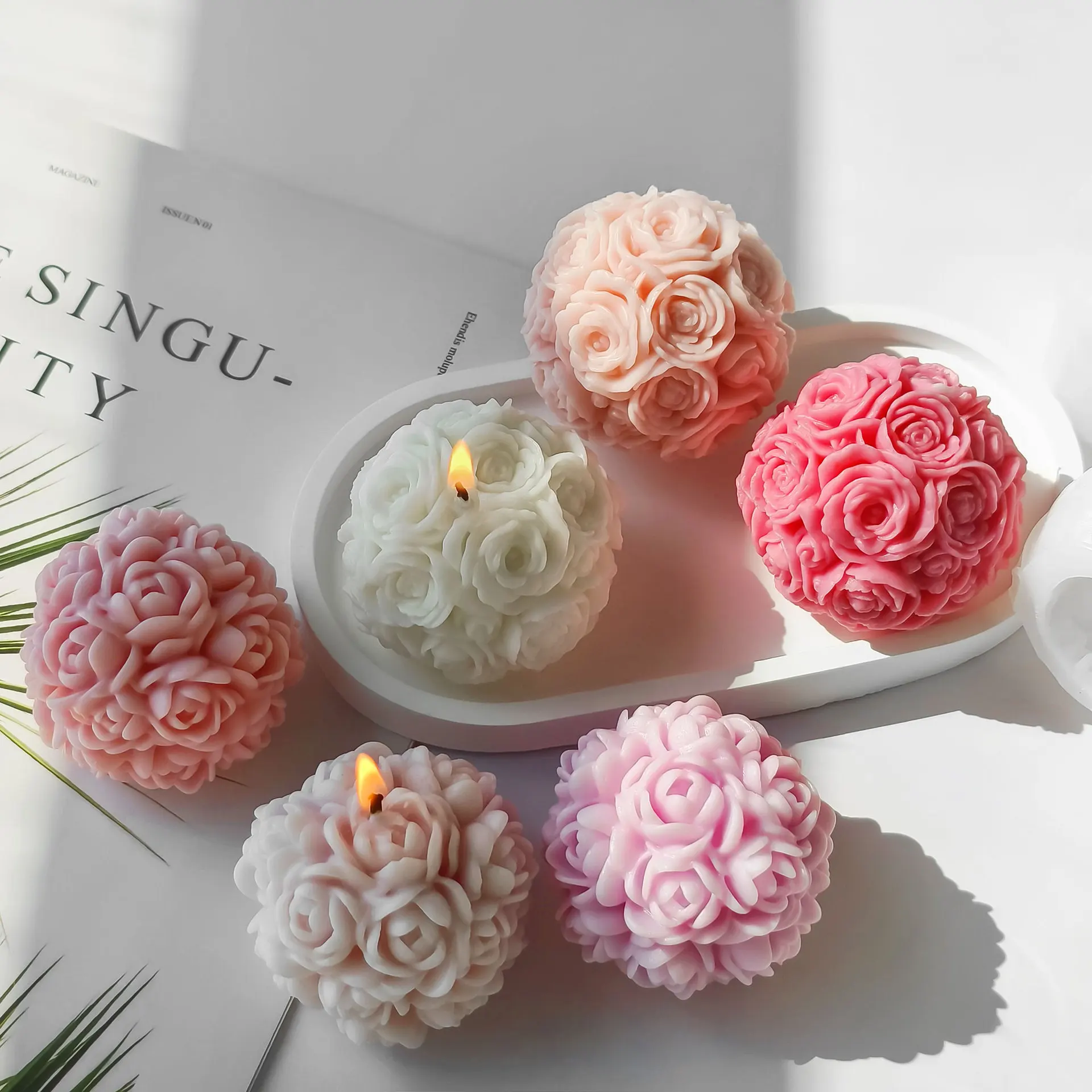 3D Rose Blume Ball Kerze Silikon Form DIY Harz Casting Aromatherapie Gips Epoxy Ornament Formen Hause Dekoration Image