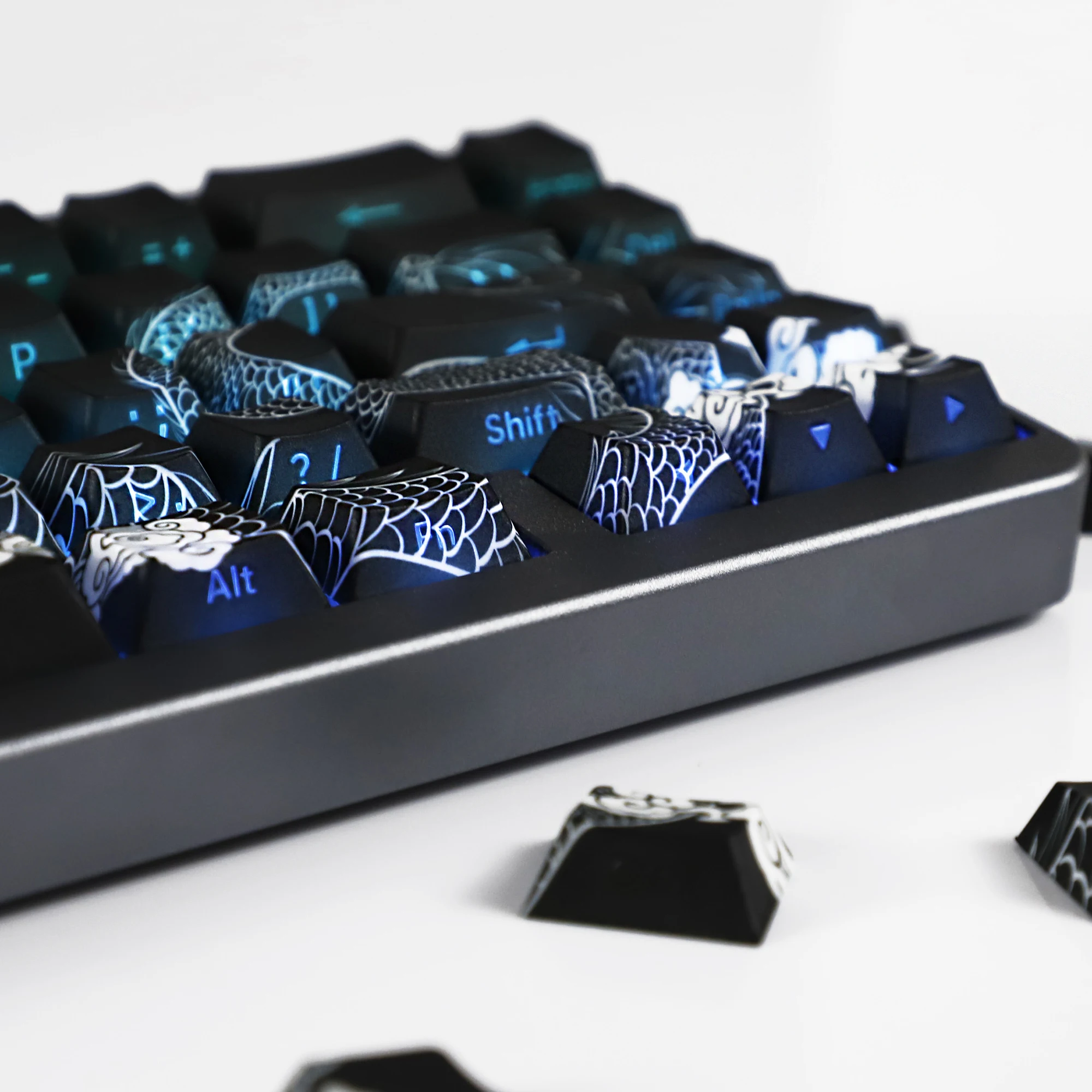 YMDK Chinese Dragon Shadow Side-lit PBT Dye Sub Cherry Profile Shine Through Keycaps für 60/61/64/68 MX mechanische Tastatur Image