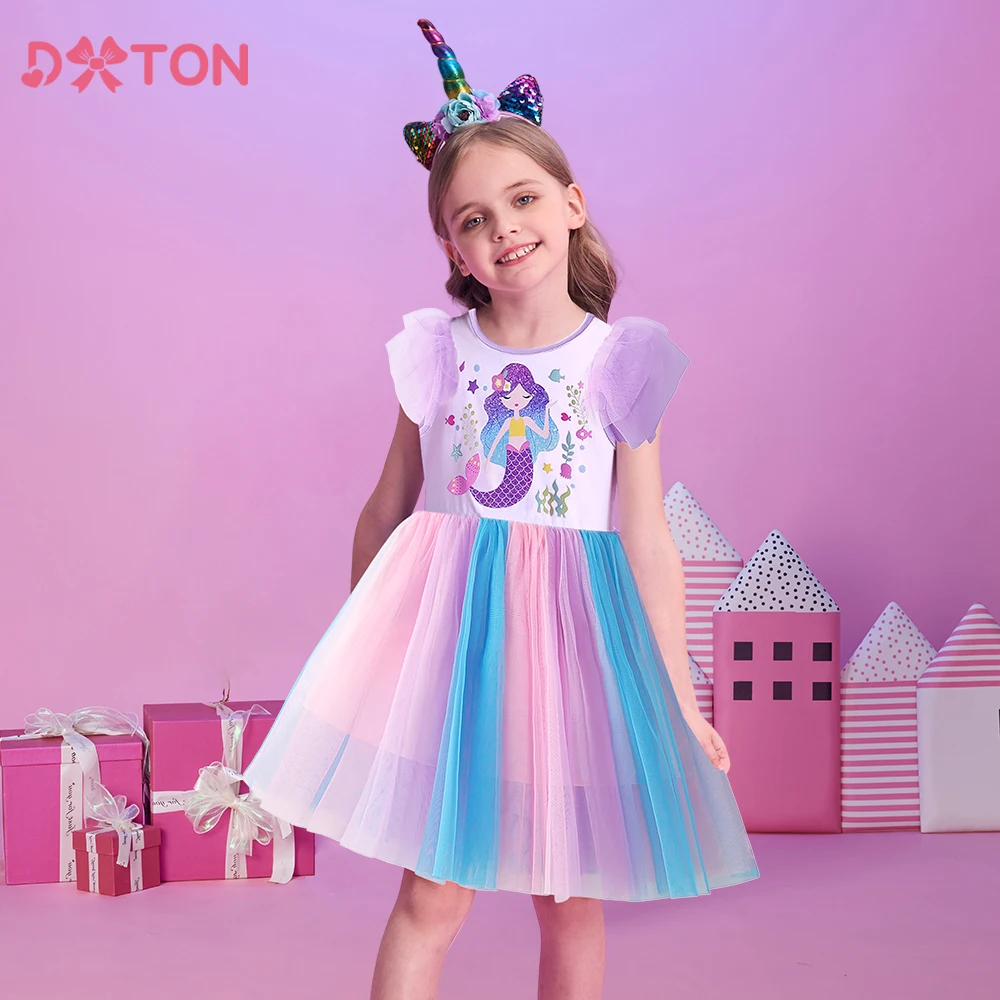 DXTON Meerjungfrau Mädchen Kleider Kinder Prinzessin Tutu Kleid Kleinkinder Sommer Ballkleider Farbverlauf Mesh Kinder Geburtstag Party Kleidung Image