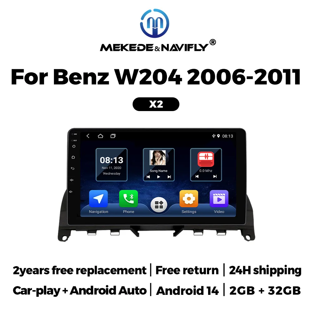 NAVIFLY&MEKEDE Für Mercedes Benz C-Klasse W204 S204 2006-2011 Android 14 2Din 9 "Auto 32G Radio Multimedia Player Auto Stereo BT Image