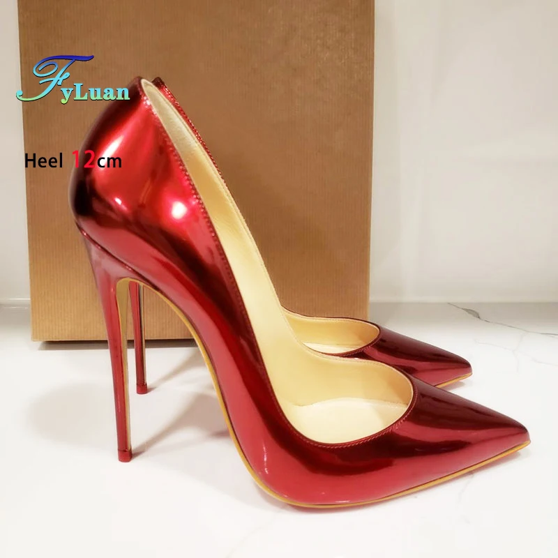 Glänzende Rote High Heels Frau 6-12CM Stiletto Elegante Party Kleid Schuhe Sexy Spitz Flach Mund der Einzelnen Schuhe Frauen Pumpen