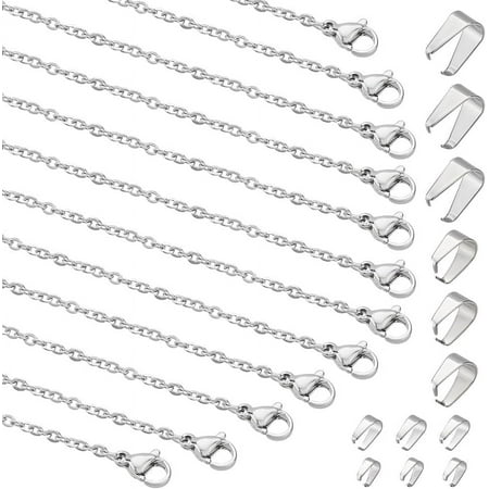 30Pack 45cm/ 17.7inch Stainless Steel Cable Necklace Chains with Lobster Clasps 40pcs Snap on Bails Pinch Clasp Bails for Necklaces Pendants Jewelry Making Supplies