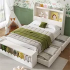 Lits classiques lit jeune 90x190/200cm avec lattes en bois, espace de rangement lit cadre de lit en bois avec tiroirs, étagère et