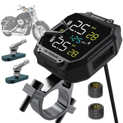 Motorcycle TPMS Tire Pressure Monitoring System with 2 Sensors Wireless Tire Pressure Monitoring
