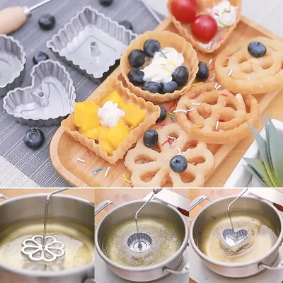 Aluminum Swedish Rosette Iron Maker Waffle Timbale Molds Funnel Cake Ring Maker Cookie Bake Mold
