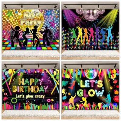 80's 90's Disco Hip Hop Backdrop Photography Graffiti Neon Glow Music Party Stage Baby Adults