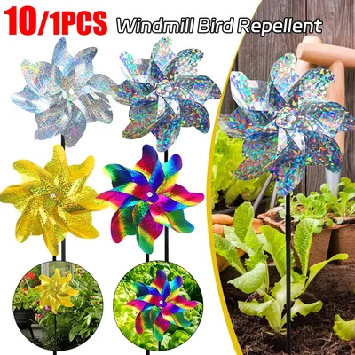 2/10pcs Windmill Bird Repellent garden Decorations Colorful Wind Spinner Outdoor Decor Reflective