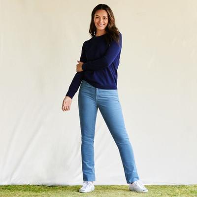 Straight Leg Stretch Cord Jeans, Mid Rise, Women, size: 14 32, regular, Blue, Cotton-blend, by Lands' End