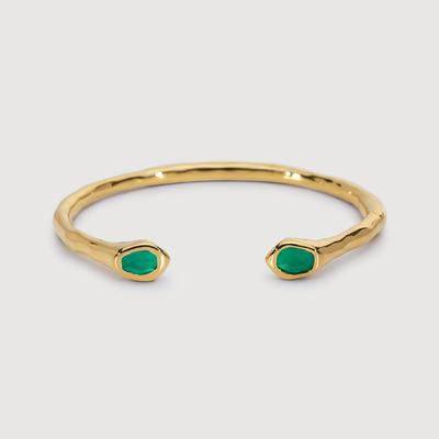 Gold Odyssey Gemstone Open Cuff Green Onyx