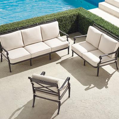 Carlisle 3-pc. Sofa Set in Slate Aluminum - Quick Dry, Resort Stripe Air Blue - Frontgate