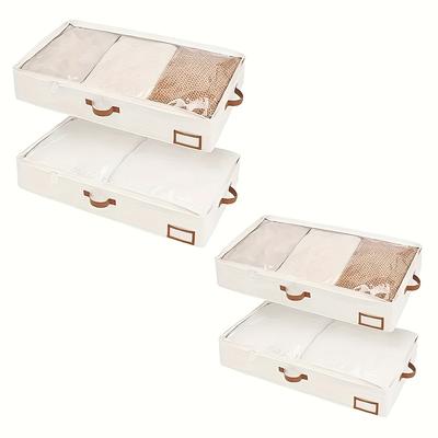 TEMU 4pcs Queen Under Bed Storage Box With Window, Sturdy Handles And Zippers - Waterproof, Foldable Organizer For Clothes, Blankets And More - Ideal For Home Ideas, Under-bed Storage Image