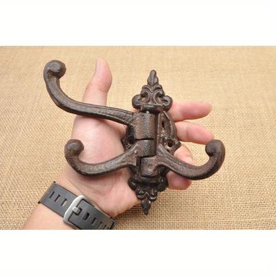 TEMU 1pc Vintage-inspired Cast Iron Wall Hook - Decorative Multi-hook Design, Industrial Style For Home Organization And Decor, Sturdy Metal Construction, Metal Wall Art Decor Image