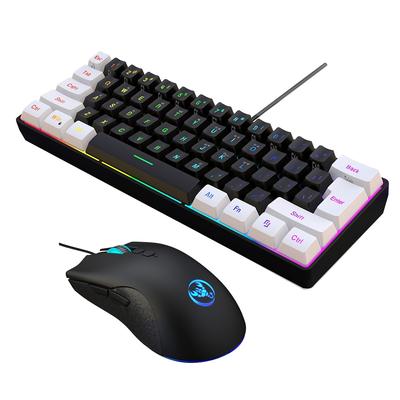 TEMU Hxsj Mini 60% Wired Keyboard And Mouse Set With 61 Keys, Injection Molded Keycaps, Color Backlit Optical Mouse, Usb Plug And Play, Suitable For Home And Office Games