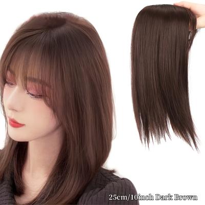 TEMU Seamless 3d Clip-in Bangs - Straight Synthetic Hair Pieces For Women, Invisible White Hair Cover, Hair Clips Image