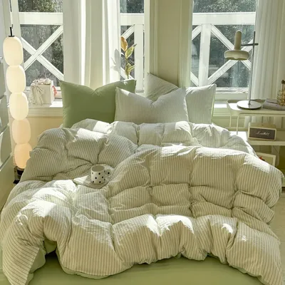 Washed Cotton Duvet Cover Set Quilt Set Ins Nordic Minimalist Style Grey Strip Bed Set Home Textile Bedding Set Bed Sheets 2025