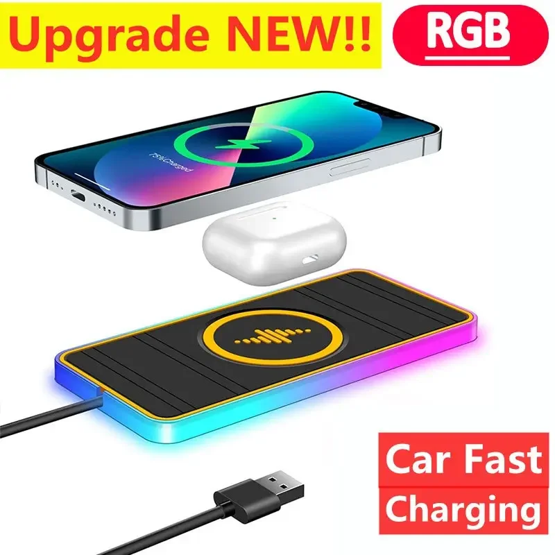 15w Auto kabellose Ladegerät Pad RGB Silikon rutsch festen Ständer für iPhone Samsung Xiaomi Telefon Ladegeräte Dock Auto Schnell ladestation Image
