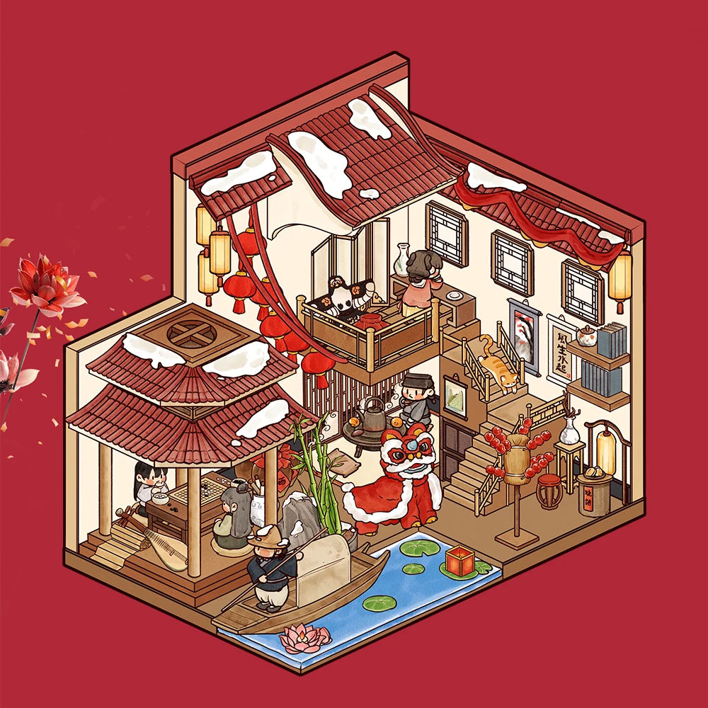 1Set DIY Klassische Tradition 3D Landschaftsbau Aufkleber Miniatur Szene Kabine Szene Stapeln Einfügen Hand Konto Nettes Geschenk Image