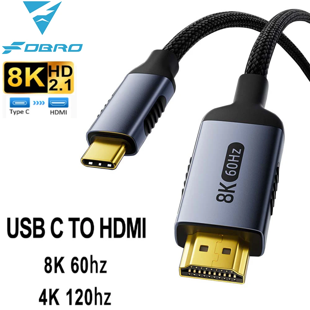 Typ C zu HDMI-kompatibles HDTV-Kabel 4k @ 120hz 8k @ 60hz USB C zu HDMI-Kabel für Air iPad TV-Konverter MacBook USB-C HDMI-Adapter Image
