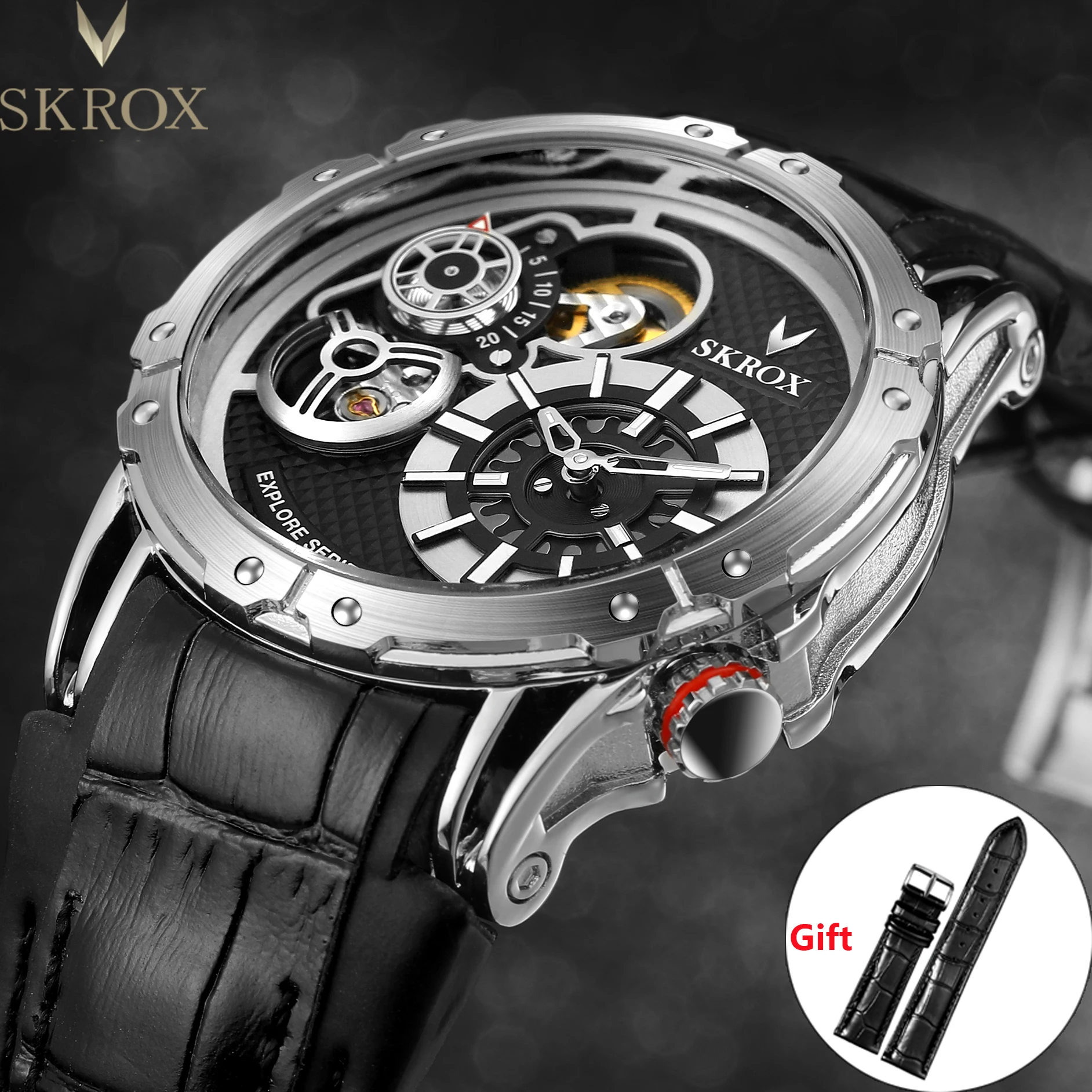 SKROX Luxus Marken Mode Automatische Bewegungen Militär Große Uhr für Männer Sport Wasserdichte Männliche Armbanduhren Echte 2025AAA Image