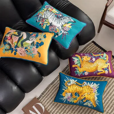 Vintage Tierdruck Kissenbezug Rechteck Kissenbezug Muschel Home Samt Dekorativ für Zuhause Couch Image