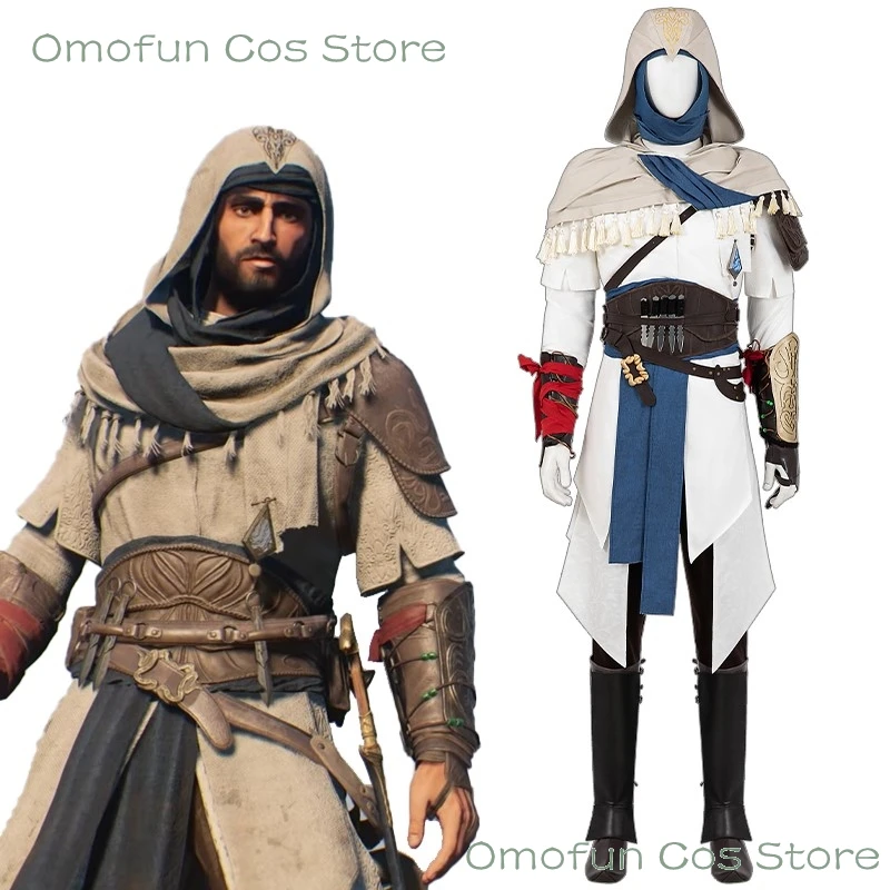 Assassins Basim Creed Ibn Ishaq Cosplay Mirage Basim Fonda Is'haq Rollenspiel Kostüm Outfit Performance Kleidung Halloween Herren Kapuze Image