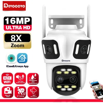 8K 16MP Videoüberwachungskamera WiFi CCTV 8X Zoom Outdoor Wireless 360 Sicherheit IP Kamera PTZ Vierobjektiv Wi-Fi Kameras ICSee